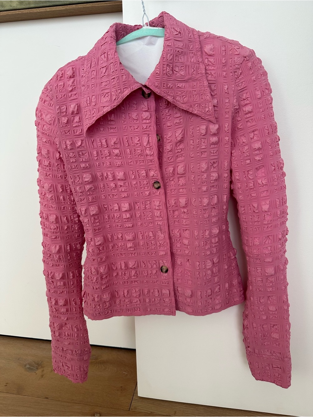 Nanushka Pink Textured Button-Front Blazer
